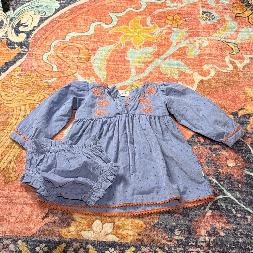 Charming Kids Matching Set in Blue with Orange Embroidery